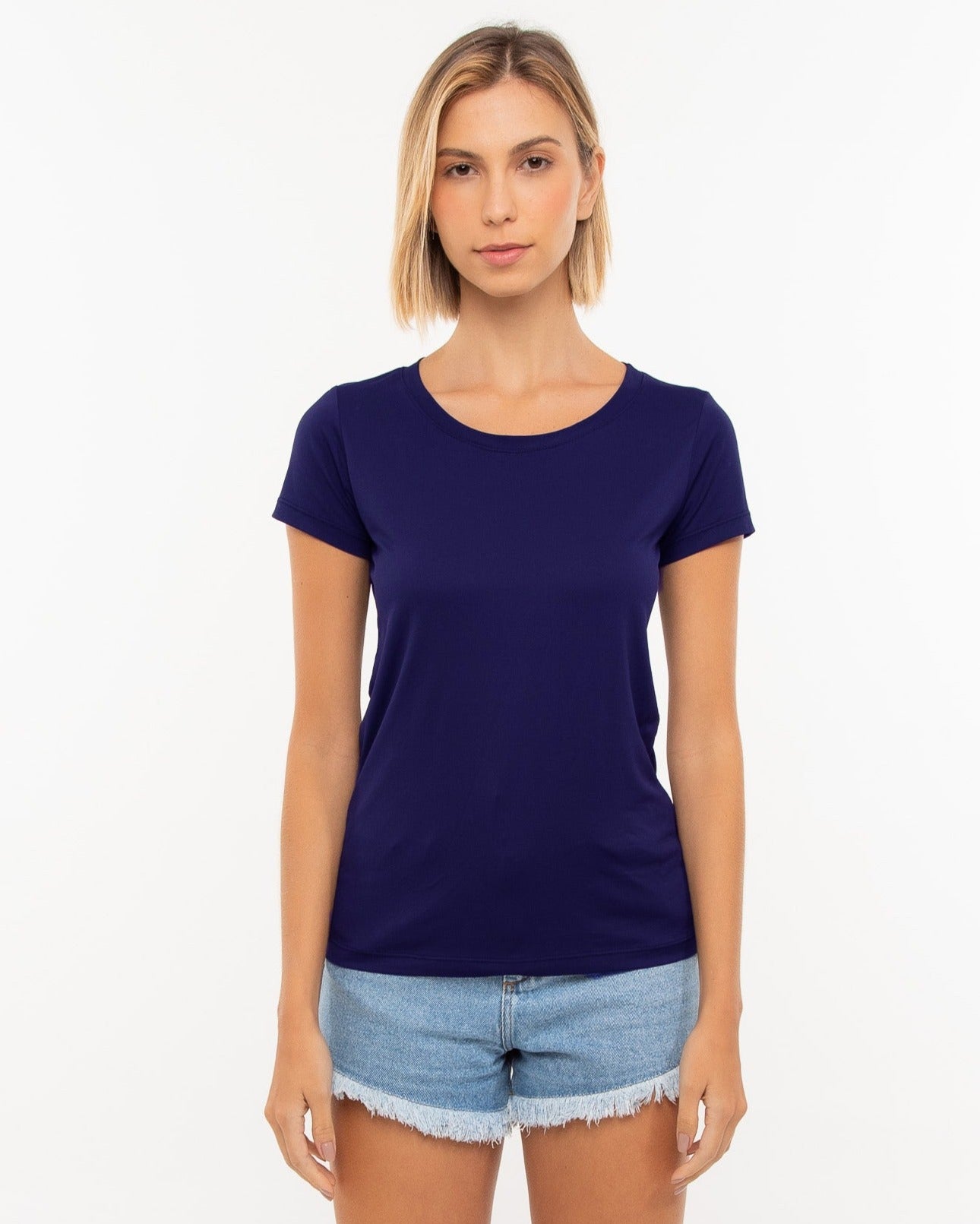 Camiseta Feminina Algodão PENTEADO Azul Marinho
