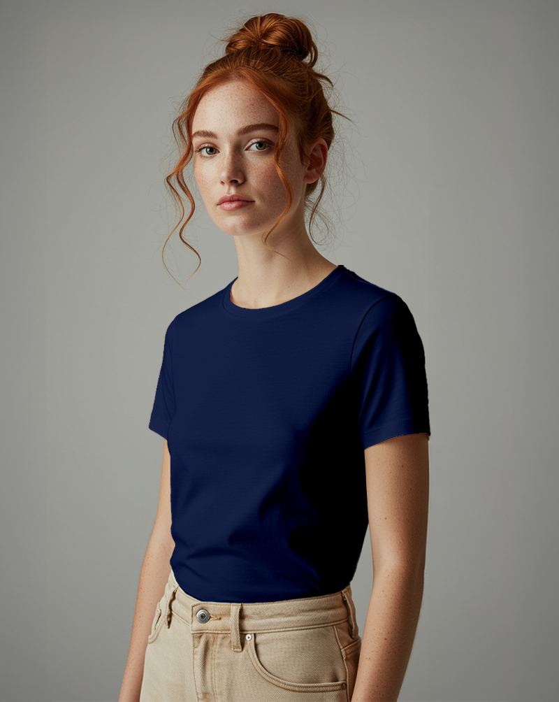 Camiseta Feminina Algodão PENTEADO Azul Marinho