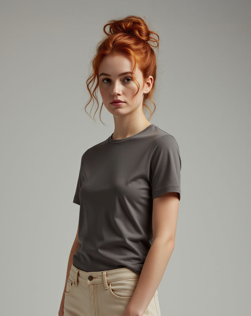Camiseta Feminina Algodão PENTEADO Cinza Chumbo