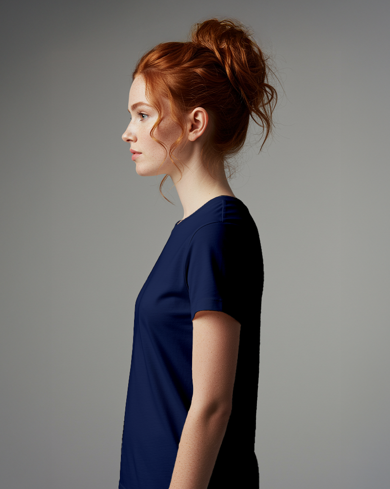 Camiseta Feminina Algodão PENTEADO Azul Marinho