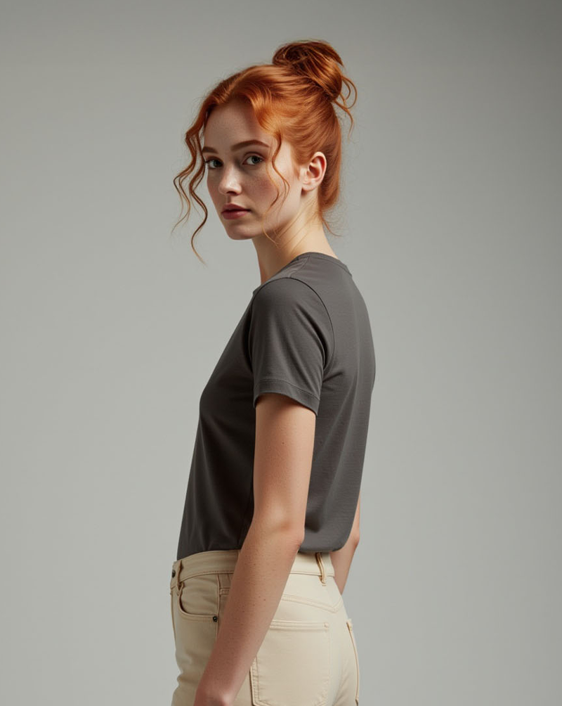 Camiseta Feminina Algodão PENTEADO Cinza Chumbo