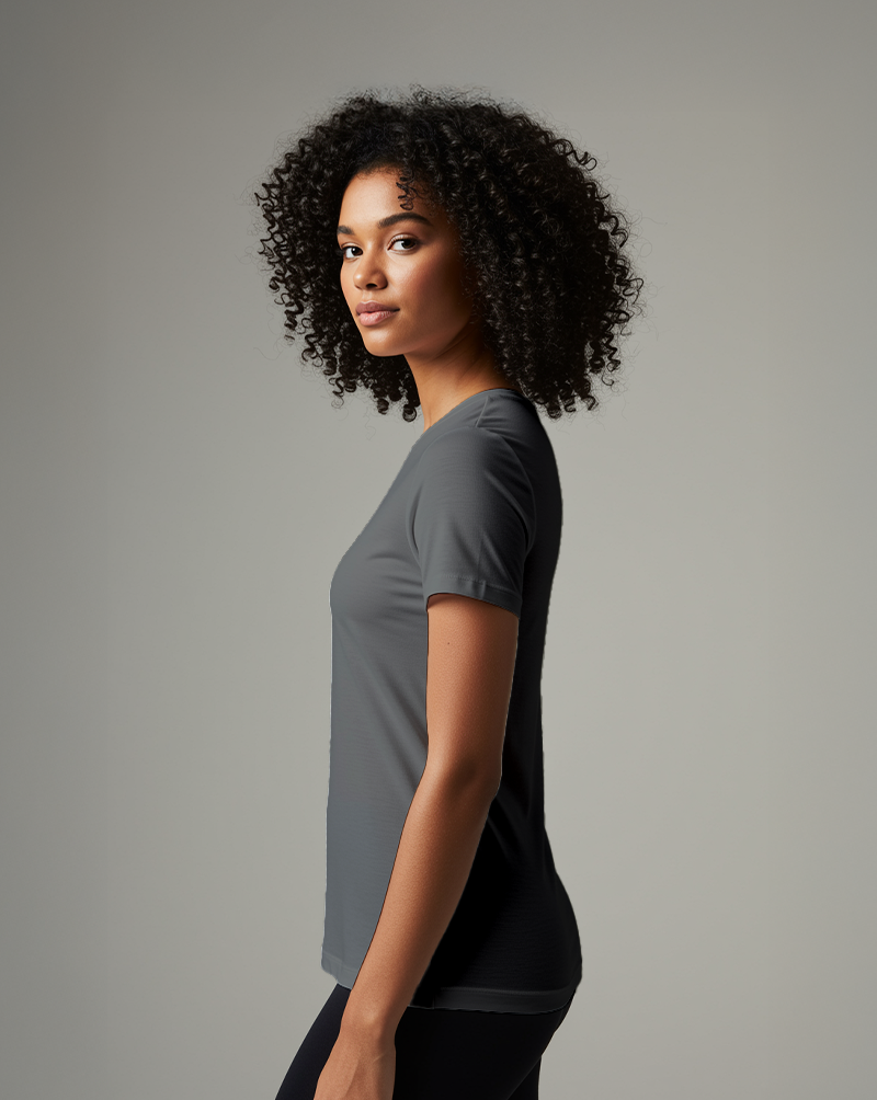 Camiseta fem DRY POLIAMIDA Cinza Chumbo
