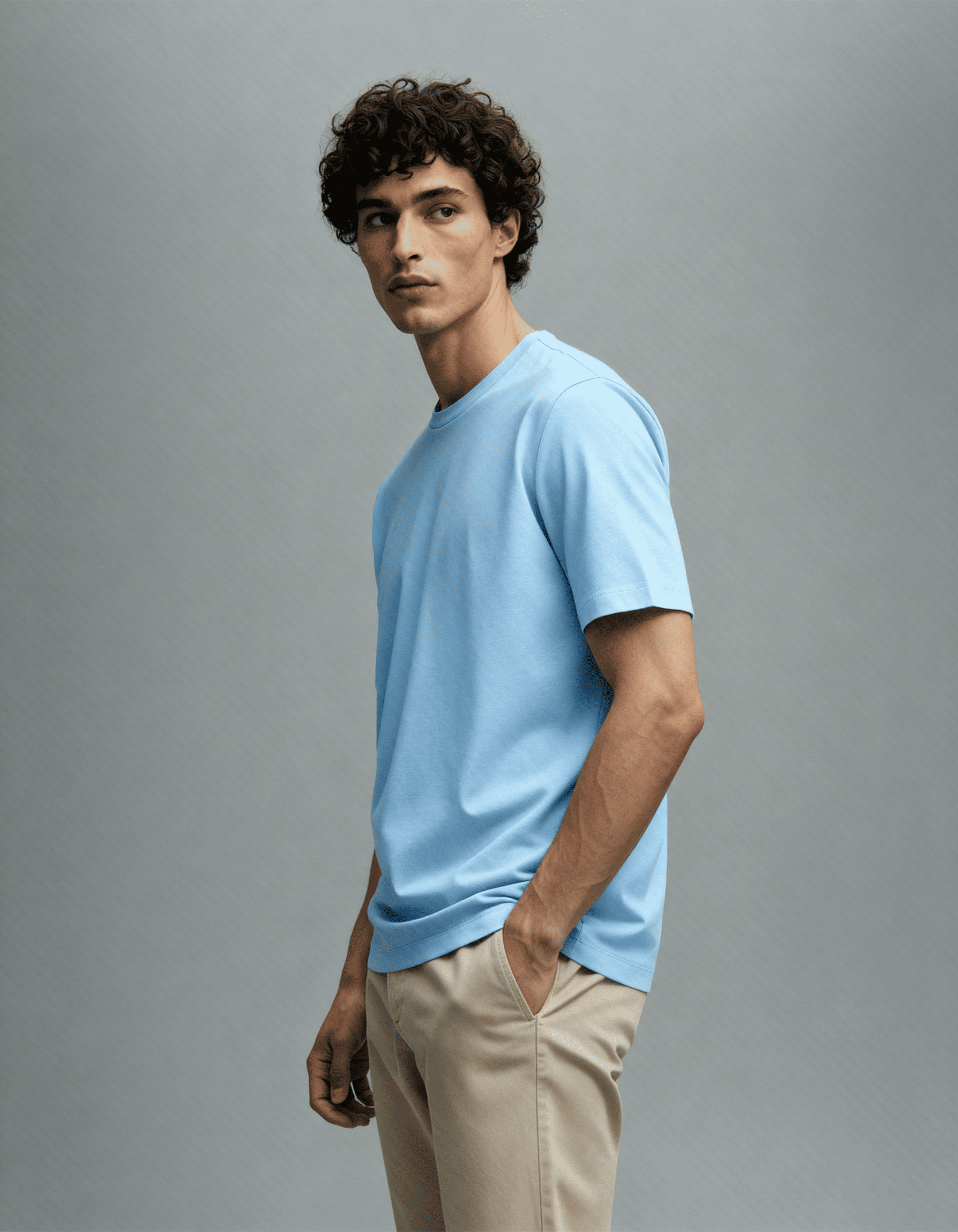 Camiseta Masculina Algodão EGÍPCIO Azul Claro
