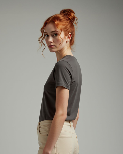 Camiseta Feminina Algodão PENTEADO Cinza Chumbo